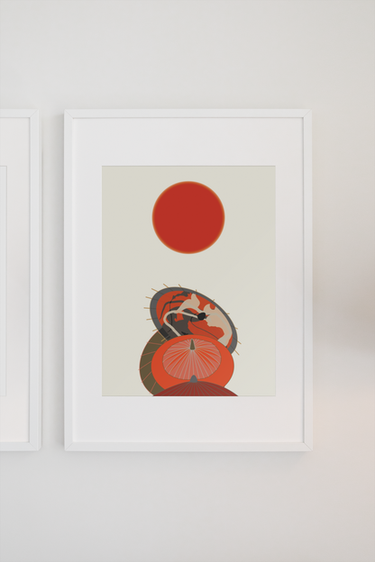 Japanese Red Sun and Wagasas Wall Art Print