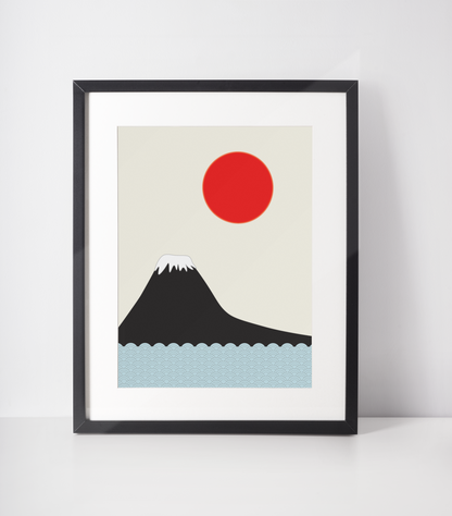 Japanese Red Sun and Mountain Wall Art Print