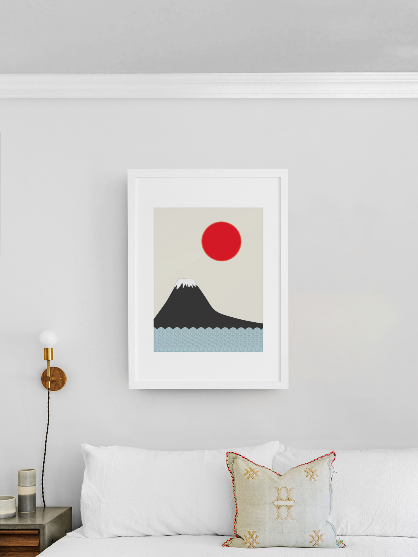 Japanese Red Sun and Mountain Wall Art Print