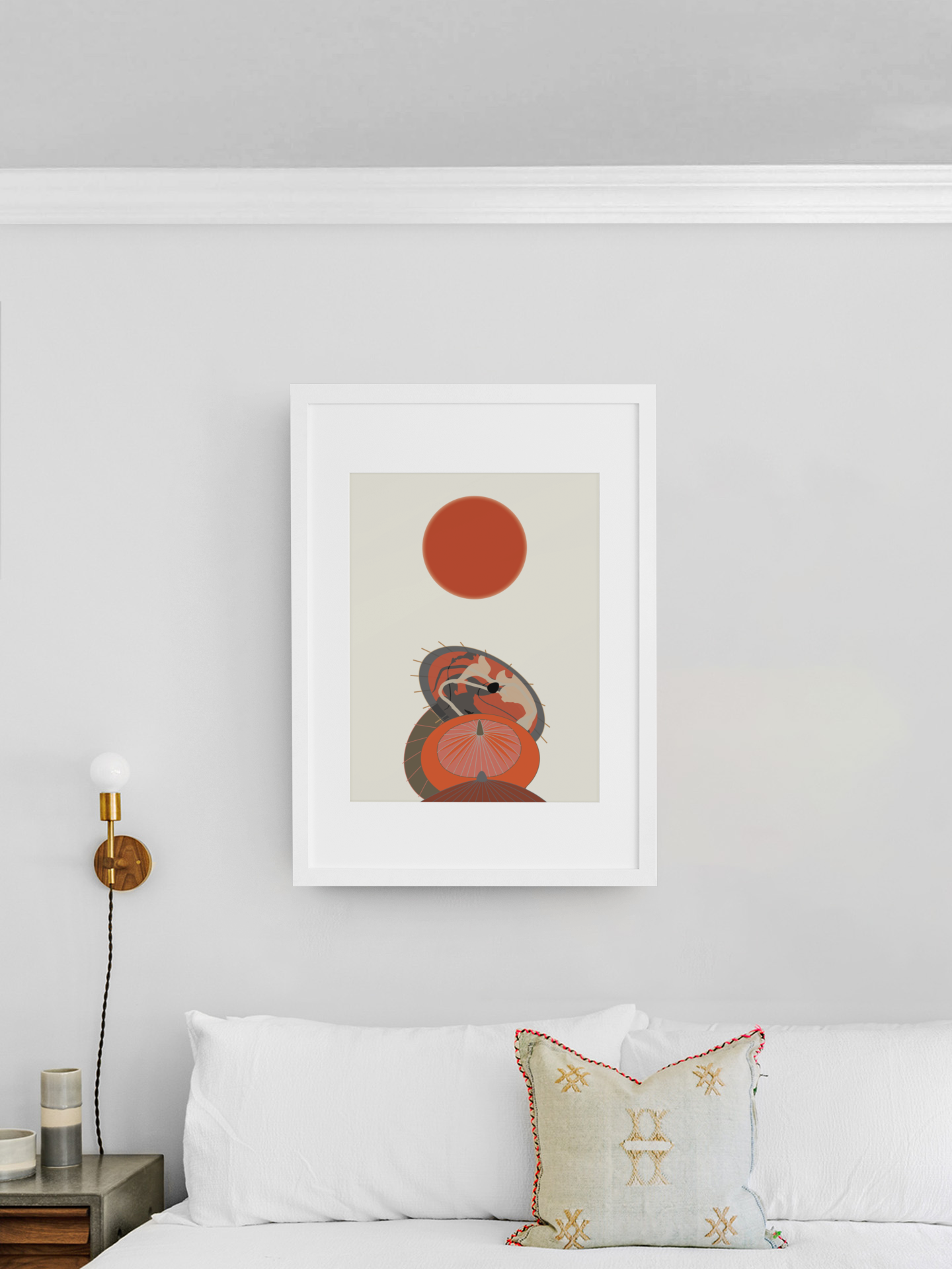 Japanese Red Sun and Wagasas Wall Art Print