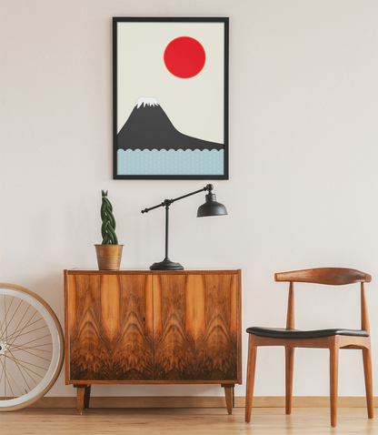 Japanese Red Sun and Mountain Wall Art Print