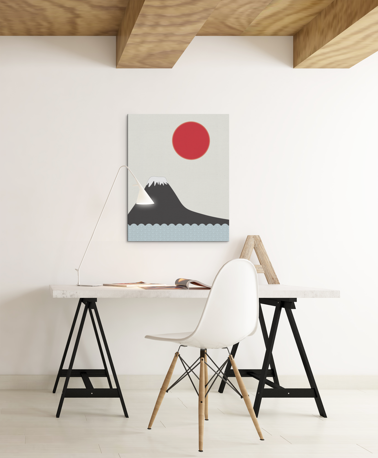 Japanese Red Sun and Mountain Wall Art Print